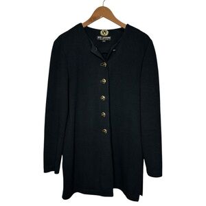 St John Santana Knit Tunic Sweater Cardigan Size Medium Black Gold Crest Buttons
